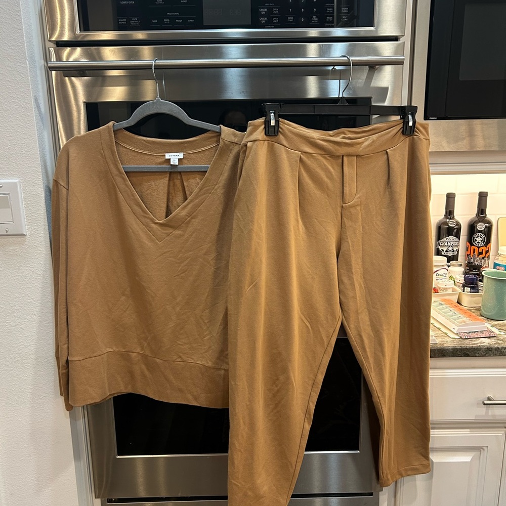 Cuyana Camel/Tan Track Pants & Matching Top Set